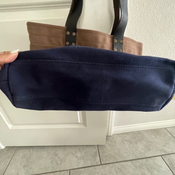 NWOT! COLE HAAN Leather And Canvas Tote Bag Brown Navy - Picture 5 of 7